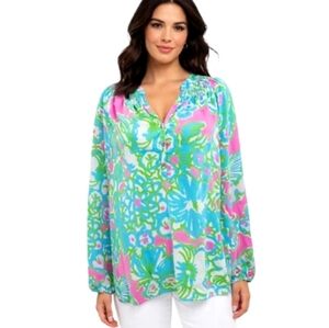 Lilly Pulitzer Elsa Silk Blouse in PB Pink A Delicacy Size Medium